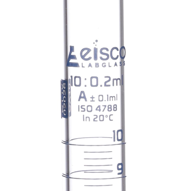 EISCO Graduated Cylinder, 10ml - Class A Tolerance Â±0.10ml - Hexagonal Base - Blue Graduations - Borosilicate 3.3 Glass - Eisco Labs - Image 2